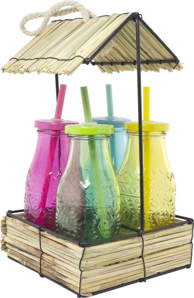 Imperial Kitchen Hutje met 4 flesjes gekleurd glas Inca