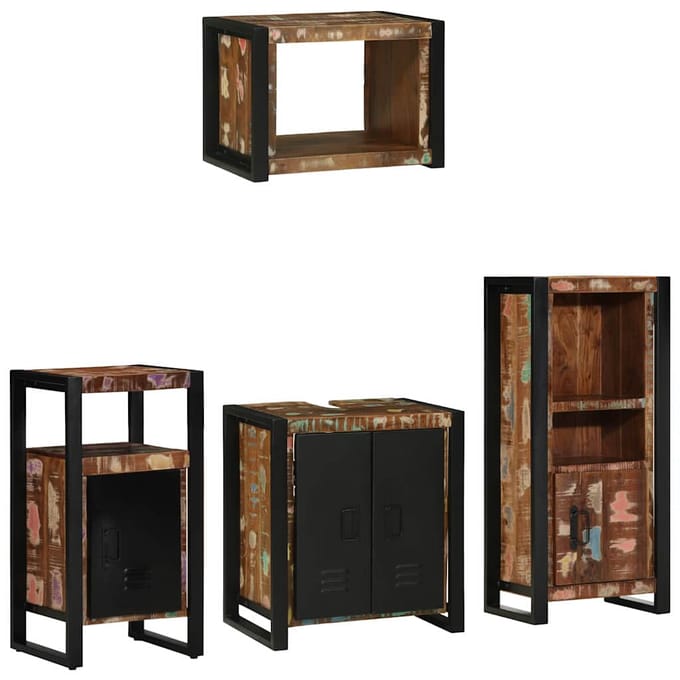 vidaXL Badkamermeubel Set met lade 4 pcs Massief Gerecycleerd Hout