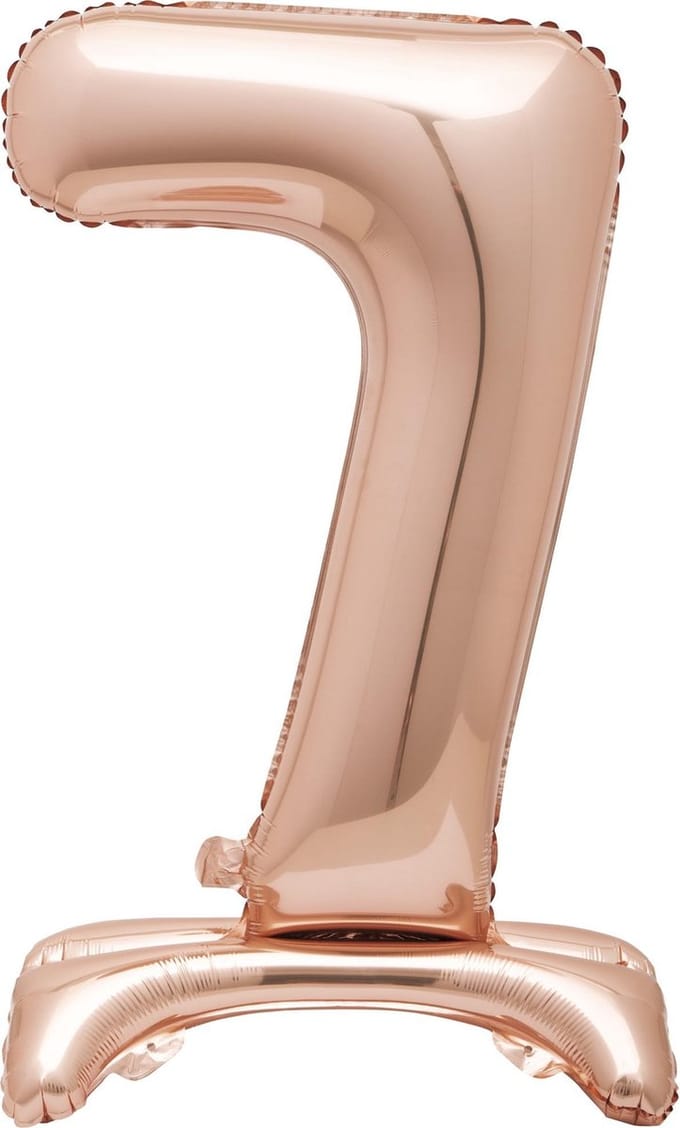 Folie Ballon Cijfer 7 Rosé Goud met standaard 76cm