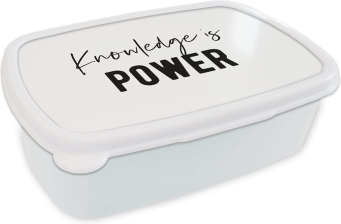 Broodtrommel Wit - Lunchbox - Brooddoos - Quotes - Kennis - Leren - Studenten - Studeren - 18x12x6 cm - Volwassenen