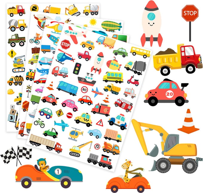 Stickervellen Voertuigen - 4 Grote Stickervellen Voertuigen - Transport Stickers