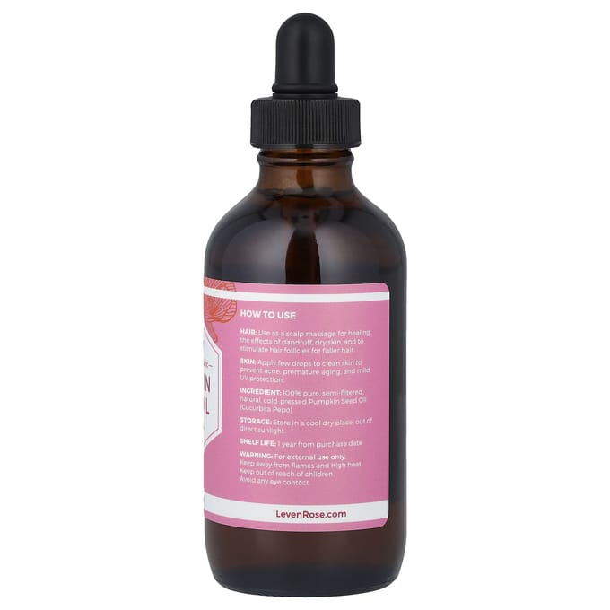 Leven Rose, Huile de Pépins de Courge 100% Pure Biologique, 4 fl oz (118ml) black