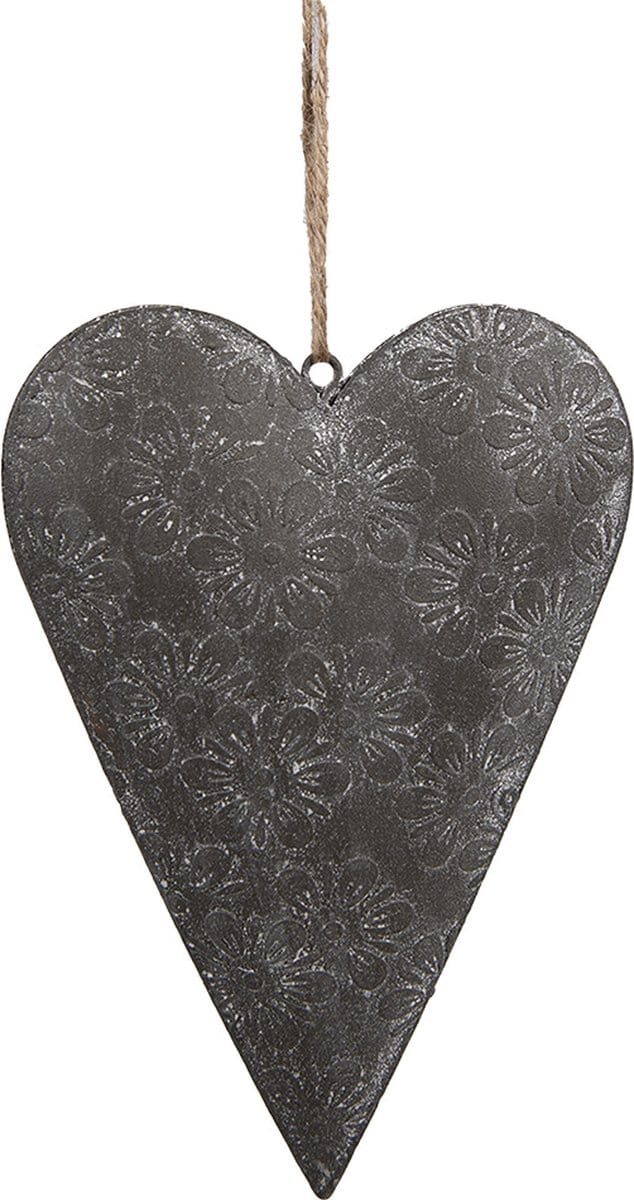 Clayre & Eef Decoratie Hanger Hart 10 cm Grijs Metaal