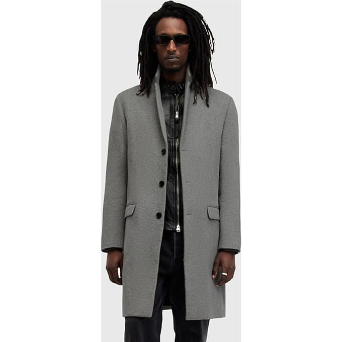 AllSaints Hal Coat Light Grey Marl Taglia: 34 | Cappotti monopetto Outlet | Uomo | Grigio
