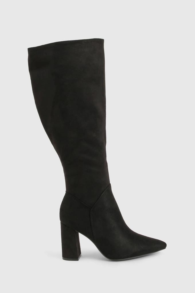 boohoo Dames Wide Fit Nepsuede Over-de-Knie Laarzen | Black | Maat: 4