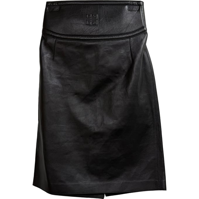Givenchy rok met uitsnijdingen en reliëf in zwart leer