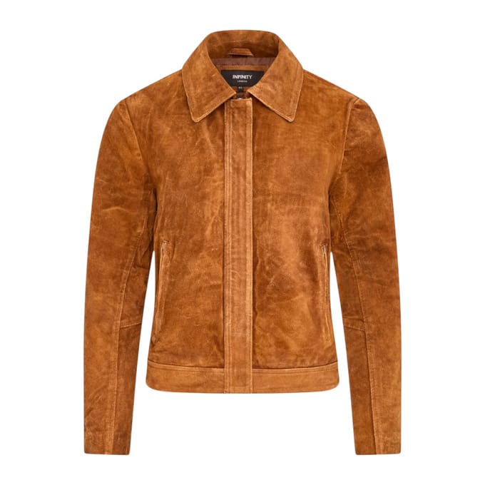 Dames beige suède leren bomber Blouson Jas - Varsity