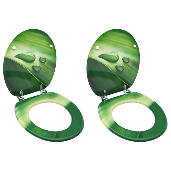 vidaXL - Toiletbrillen - met - deksel - 2 - st - waterdruppel - MDF - groen