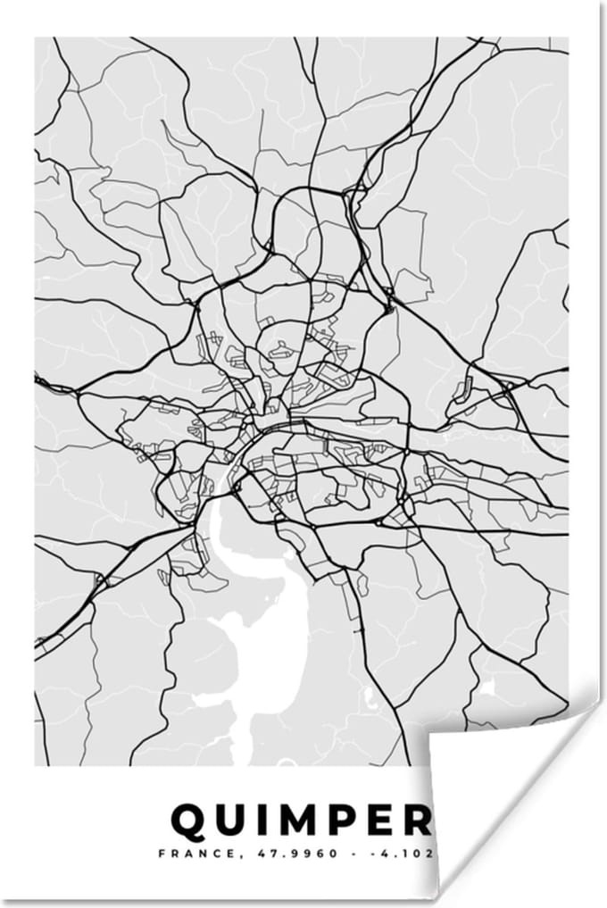 Poster Kaart - Stadskaart - Frankrijk - Quimper - Plattegrond - 40x60 cm