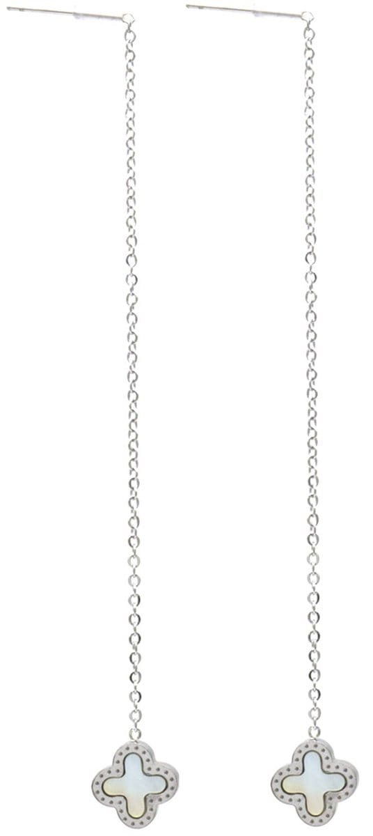 Oorbellen Pull Through - RVS - 8 cm - Zilverkleurig en Wit