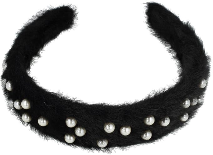 Haarsoires Haarband Diadeem 3cm – Teddy Imitatiebont – Parels – Zwart