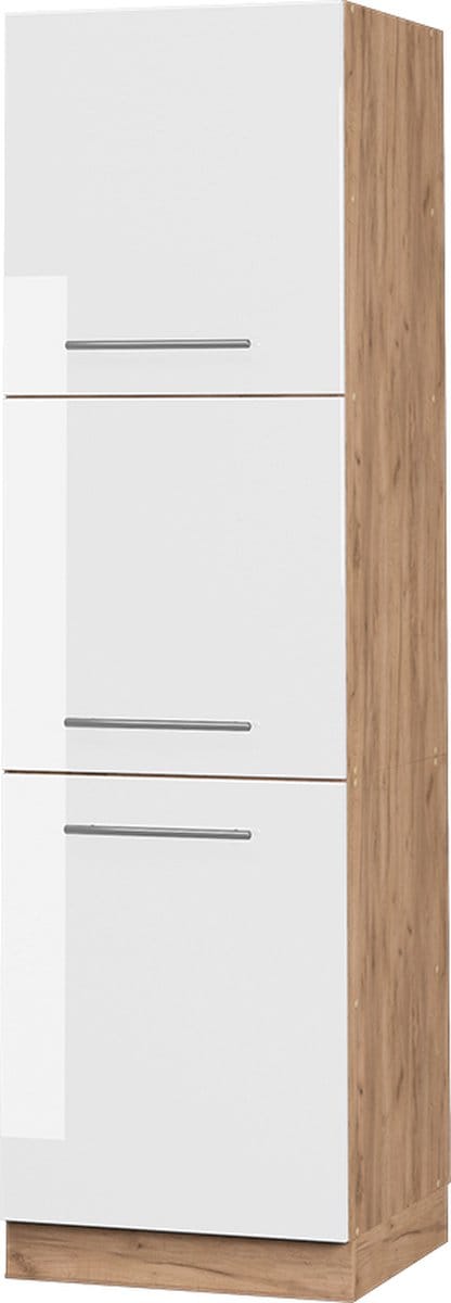 Vicco Hoge kast Fame-Line, Wit Hoogglans/Goudkleurig Eiken, 60 cm