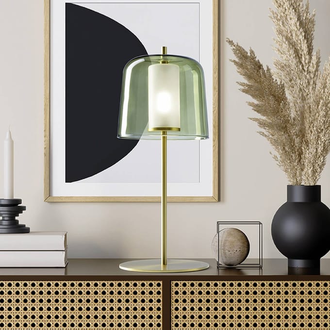 miloox by Sforzin Tafellamp Frida, frame goud, buitenkap groen