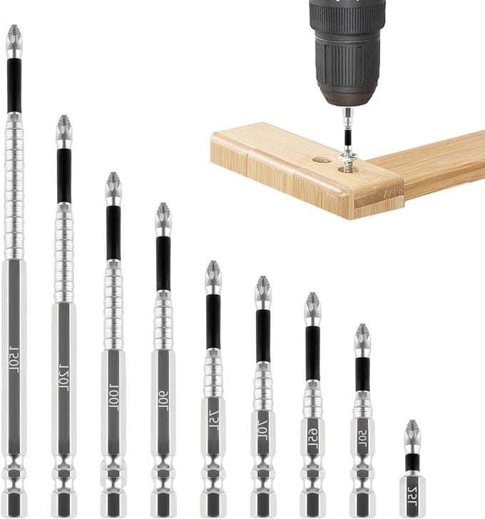 Complete 9-delige Boorset met Sterke Magnetische Schroefbitset en Schroefaccessoires voor Precisiewerk