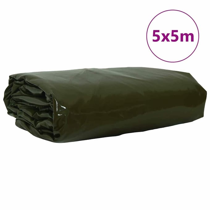 vidaXL - Zeil - 650g - / - m² - Olijfgroen - 5 - x - 5 - m - Canvas - met - PVC-coating