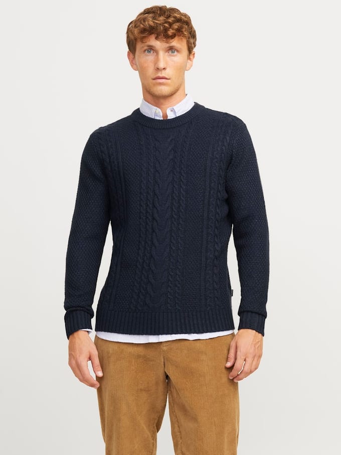 Produkt - Heren Trui Craig Cable Knit Crew Neck - Blauw - Maat M