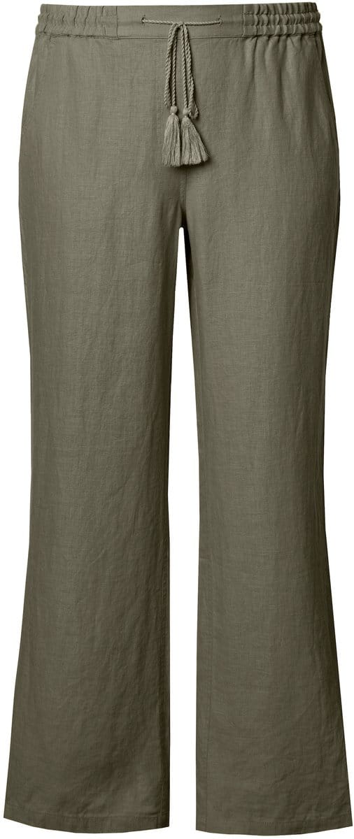 Ulla Popken - Dames - Linnen broek Mary elastische tailleband wijde - Lodengroen - Maat 62