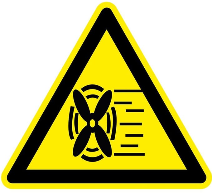 Waarschuwingsbord pas op ventilator - kunststof 100 mm