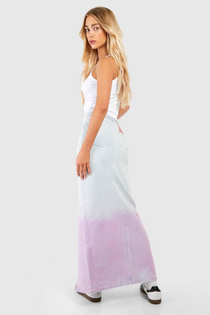 boohoo Dames Ombre Split Front Denim Midaxi Rok | Lichtblauw | Maat: 34