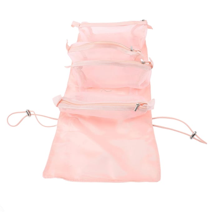 Oprolbare Make-up Opbergtas Polyester 4 in 1 Afneembaar Wasbaar Reis Toilettas beige