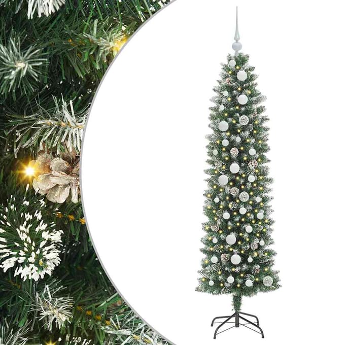 vidaXL Kunstmatige slanke kerstboom Groen en Wit 150 cm