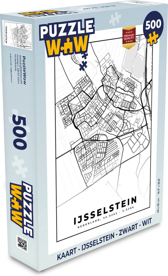 Puzzel Kaart - IJsselstein - Zwart - Wit - Legpuzzel - Puzzel 500 stukjes