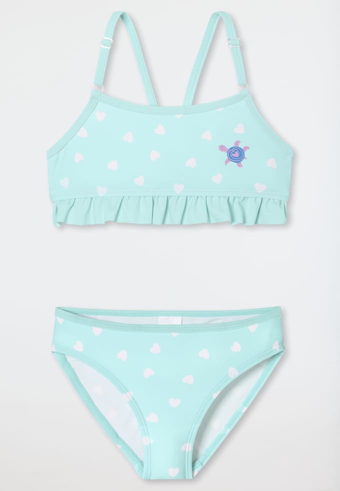 Bikini gebreide stof SPF40+ hartjes schildpad ruches lichtgroen - Aqua 98