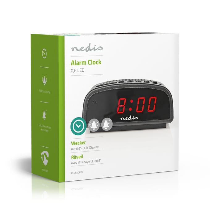 Nedis Digitale Wekker - LED - Snoozefunctie - Zwart
