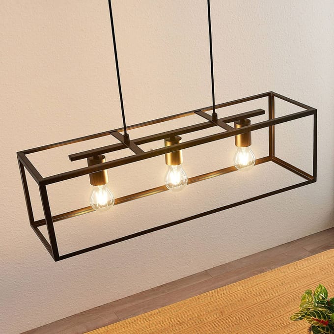 Lindby - hanglamp - 3lichts - Staal - H: 20 cm - E27 - zwart mat