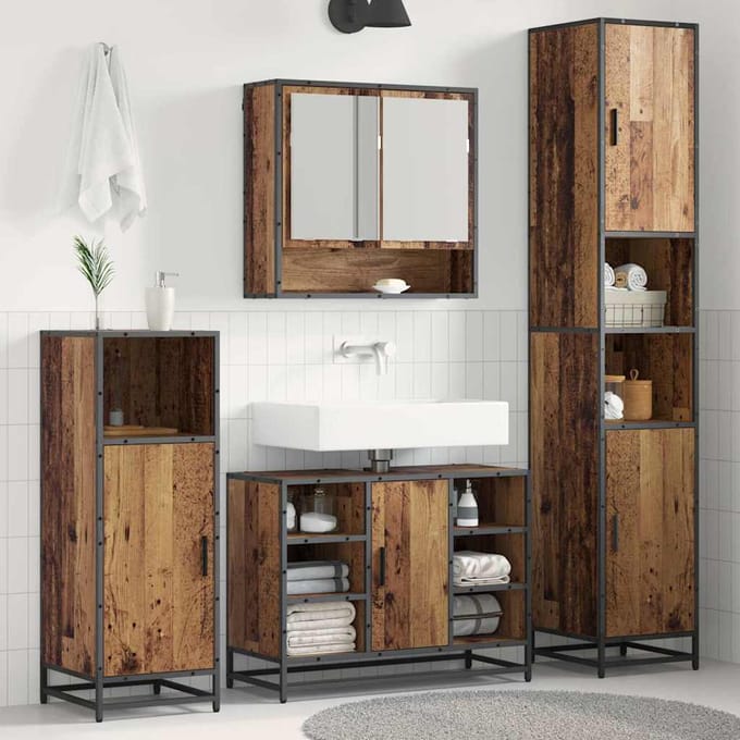 vidaXL - Badkamermeubel - Set - 3 - st - Oud - Hout - Bewerkt - hout
