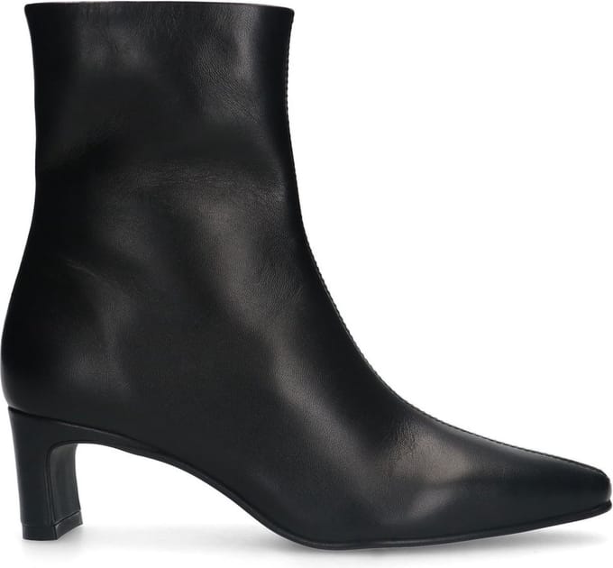 Manfield - Dames - Zwarte leren enkellaarsjes met hak - Maat 37