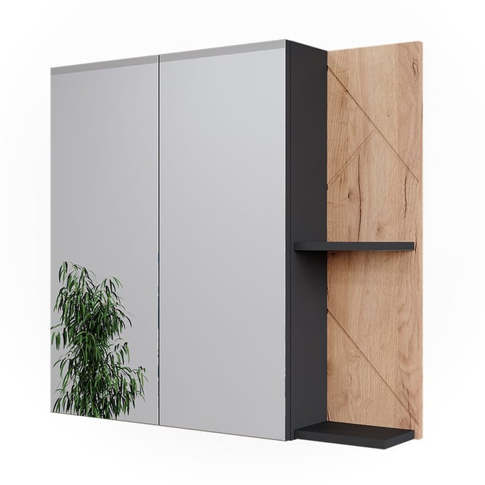 Vicco Irma Badkamerspiegelkast – 80 x 75 cm Antraciet/gouden eik