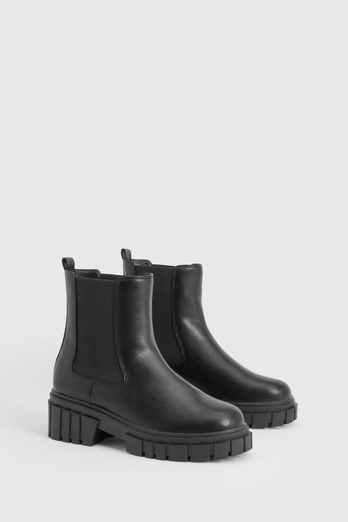 boohoo Dames Brede Pasvorm Chunky Chelsea Laarzen | Black | Maat: 4