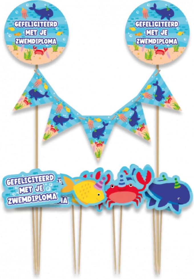 Paperdreams - Taartdecoratie set zwemdiploma - 9 stuks