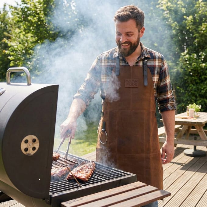 Beagles Leren BBQ Schort - Barbecue Schort Mannen - Kookschort - Cognac - Bruin