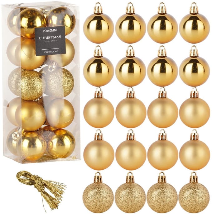 Kerstballen Set Onbreekbaar Gouden 4 cm 20 stuks - Kerstdecoratie