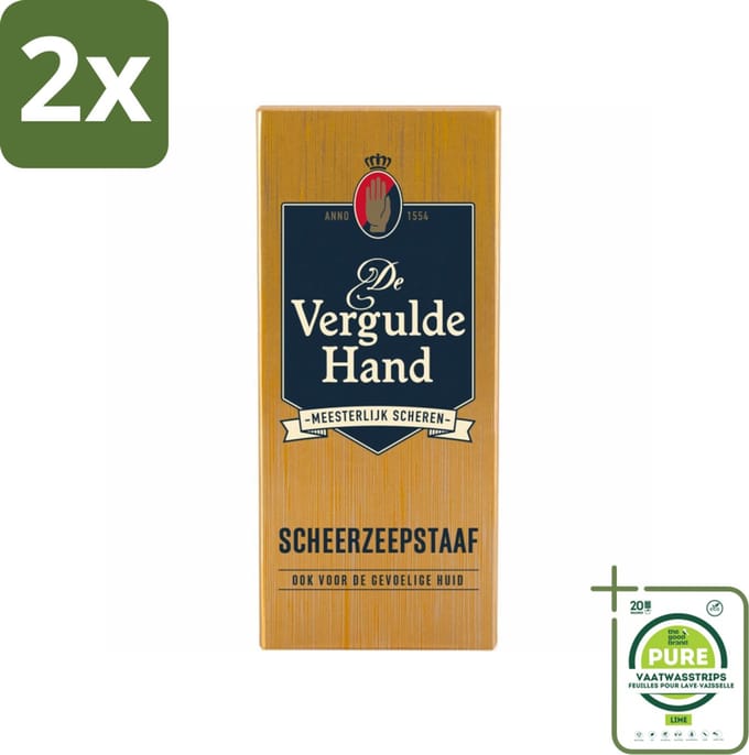 Vergulde Hand Scheerzeepstaaf 75 gr - Voordeelverpakking - 2 stuks - Scheerzeepstaaf - Scheerbeleving