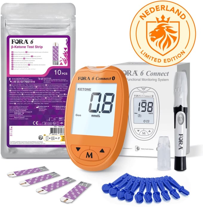 FORA 6 Connect Multi-Parameter Ketonenmeter Starter Kit - Speciale Editie (Oranje)