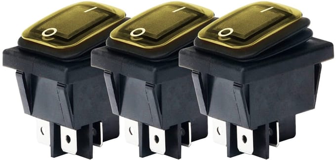 Orbit Electronic Wipschakelaar ON-OFF - 4-pins - 30x22mm - 16A 250V - Spat Waterdicht - KCD4-201-16 - Geel - 3 stuks