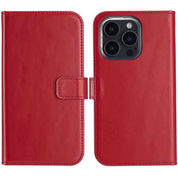 Selencia Hoesje - Geschikt voor Apple iPhone 16 Pro Max - Echt Lederen Bookcase - Rood
