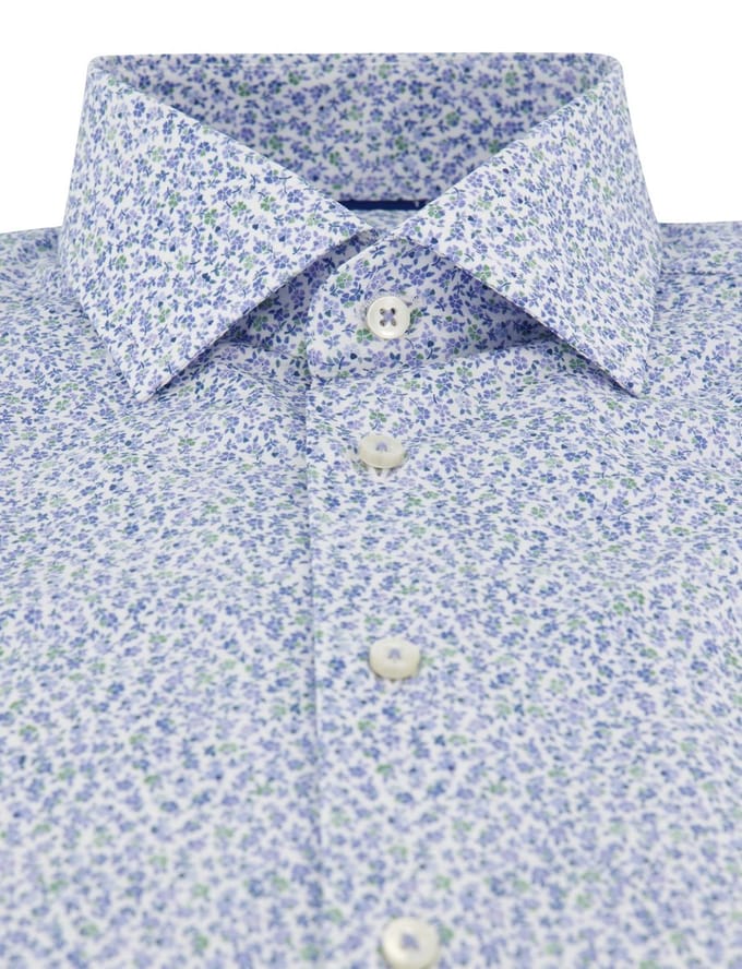 Blauw bloemen geprint overhemd Eterna 1863 Modern Fit