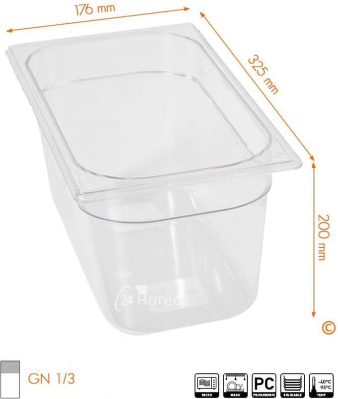 HENDI Gastronorm container – polycarbonaat – 7,8L – temperatuurbestendig – transparant