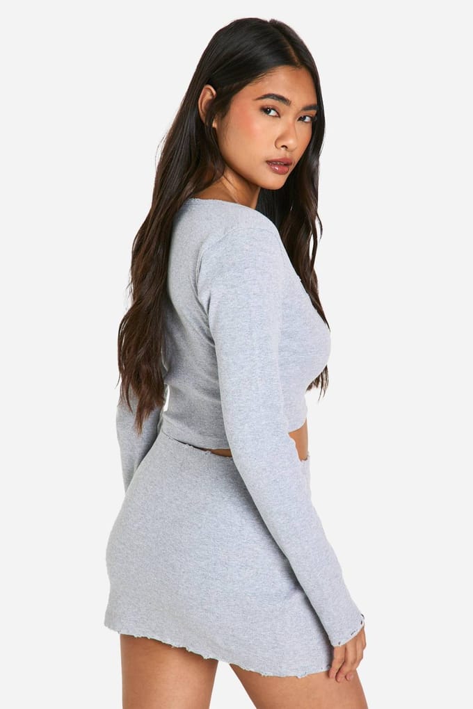 boohoo Dames Geribbelde minirok in distressed-look | Grijs | Maat: 40