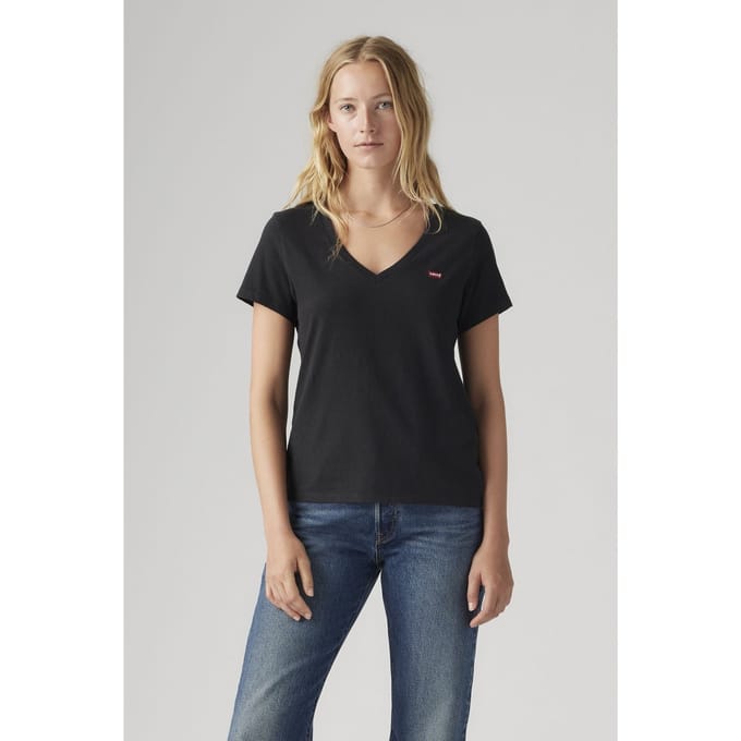 Levi's Perfect Slub V-neck Tee Black Größe: M | Hemden Outlet | Damen | Schwarz