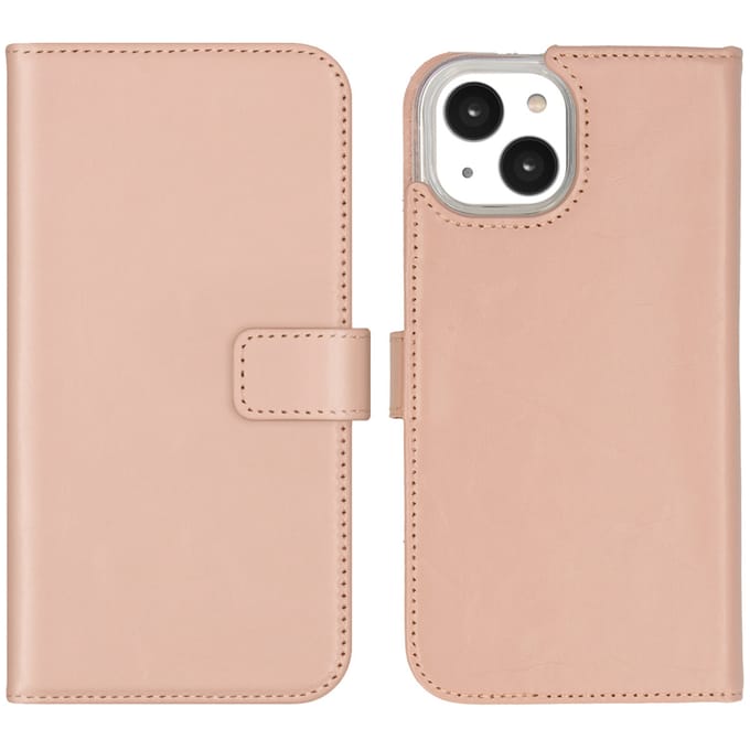 Selencia Hoesje - Geschikt voor Apple iPhone 14 - Echt Lederen Bookcase - Dusty Pink