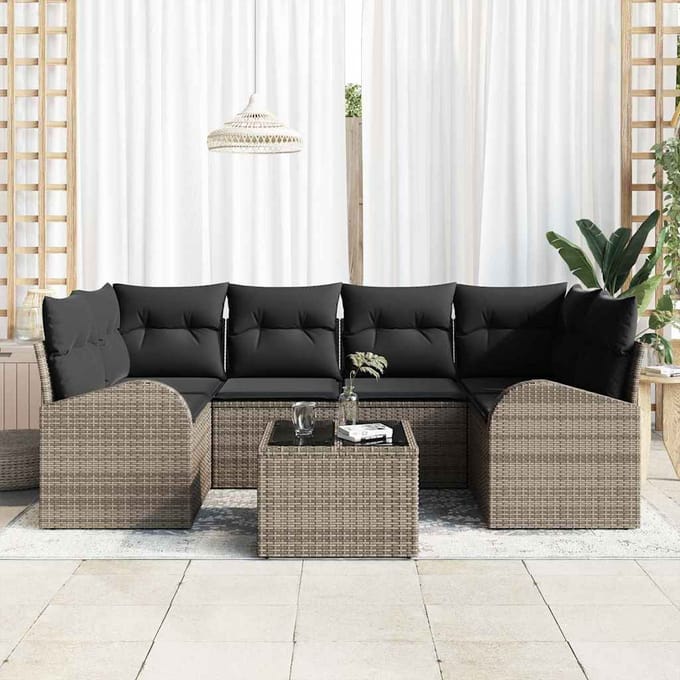 vidaXL - Tuinbank - Set - 7 - st - Grijs - poly - rattan