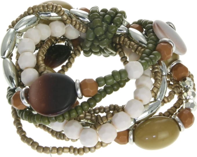 Behave - Kralenarmband groen bruin wit - trendy boho stijl 15 cm