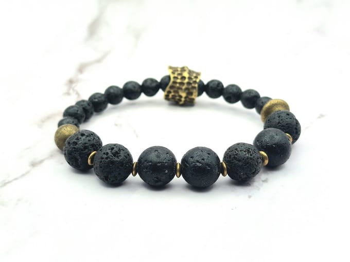 Mei's - Tibetan Elemental Lava - armband dames - koper goud/zwart - polsmaat 18 cm