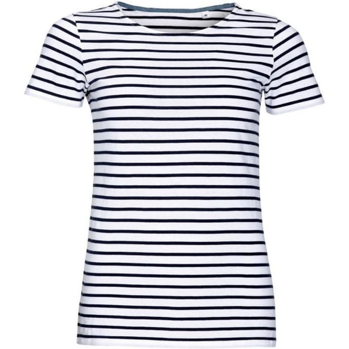 SOLS Dames/dames Miles Gestreept T-Shirt met korte mouwen (Wit/Zwaar)
