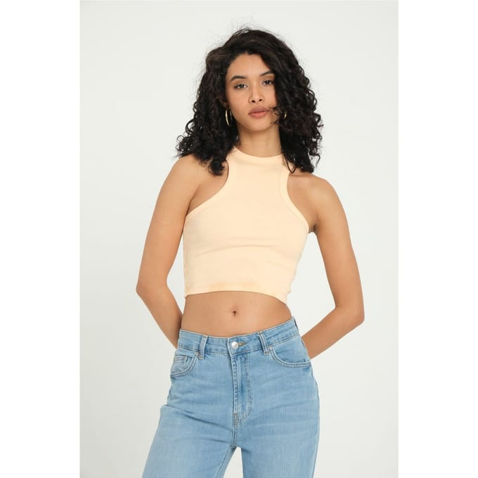 Halterneck Geribbelde Basis Crop Top